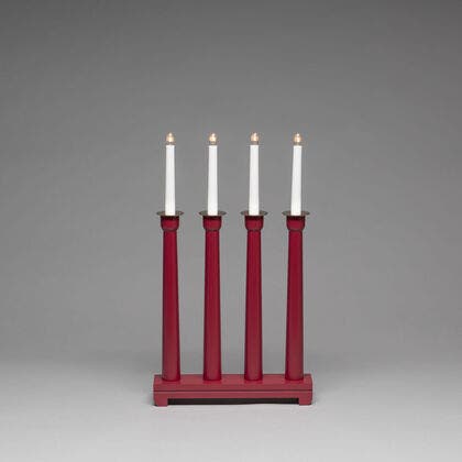 Holzleuchter, rot lackiert, 4